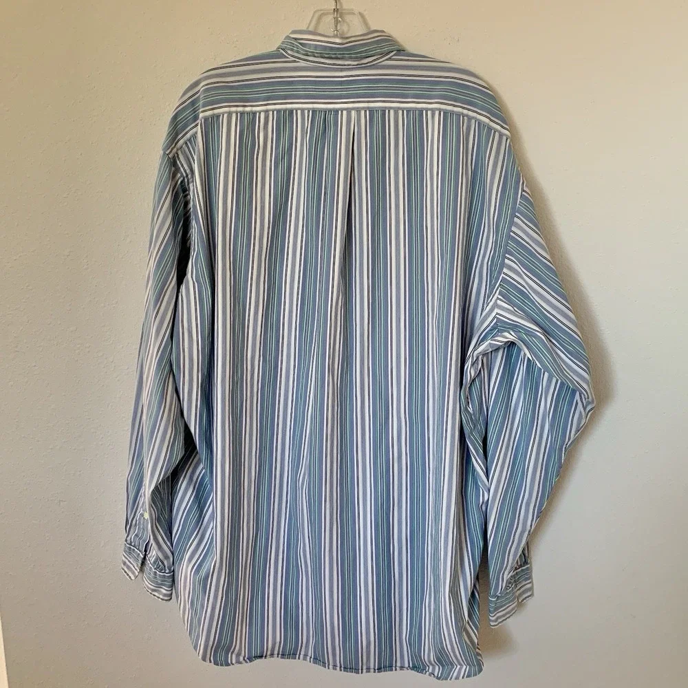 Polo Ralph Lauren Men's Blue Green Striped Long Sleeve Button Up Shirt Pony XL